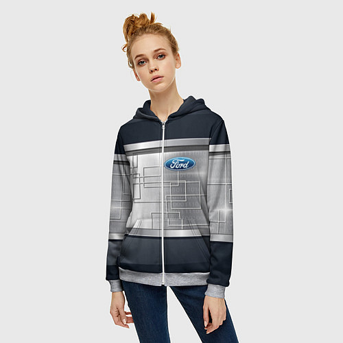 Женская толстовка на молнии FORD текстура из метала / 3D-Меланж – фото 3