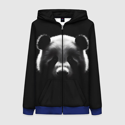 Женская толстовка на молнии Панда на черном фоне / 3D-Синий – фото 1