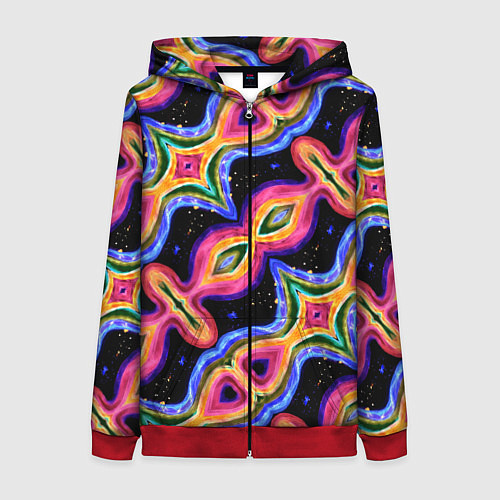 Женская толстовка на молнии Красочный психоделический узор / 3D-Красный – фото 1