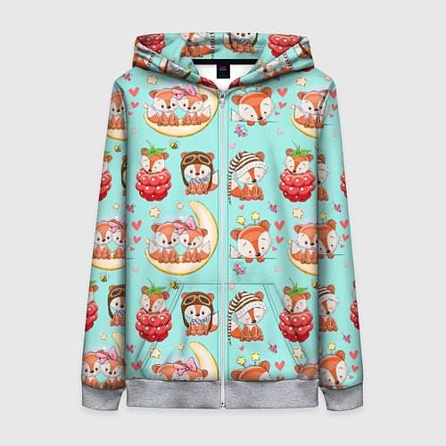 Женская толстовка на молнии Мультяшные зверушки цветной паттерн / 3D-Меланж – фото 1