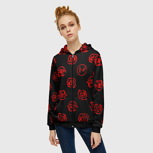 Женская толстовка на молнии Twenty one pilots rose pattern / 3D-Черный – фото 3