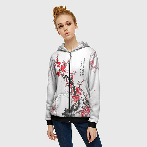 Женская толстовка на молнии Китайская слива / 3D-Черный – фото 3