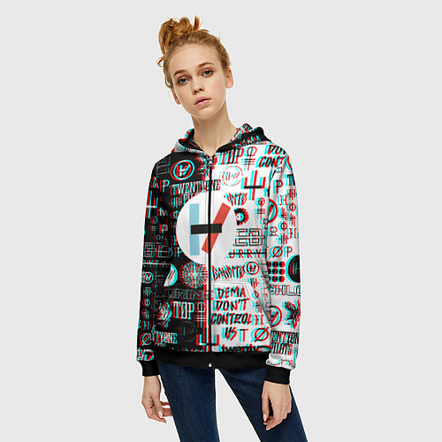 Женская толстовка на молнии Twenty one pilots glitch pattern / 3D-Черный – фото 3