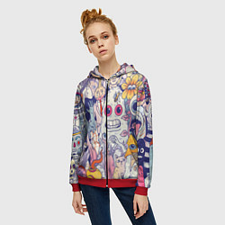 Толстовка на молнии женская Психоделические монстры, цвет: 3D-красный — фото 2