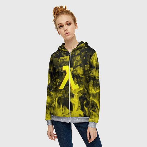 Женская толстовка на молнии Half life flame game / 3D-Меланж – фото 3