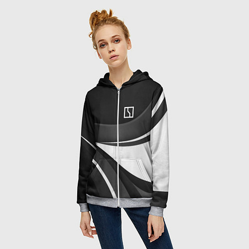 Женская толстовка на молнии Zeekr - черно-белый / 3D-Меланж – фото 3