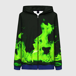 Женская толстовка на молнии Кислотный зелёный огонь