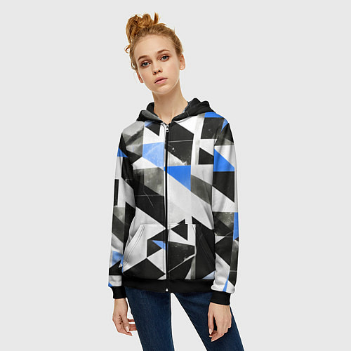 Женская толстовка на молнии Black and blue abstraction on a white background / 3D-Черный – фото 3