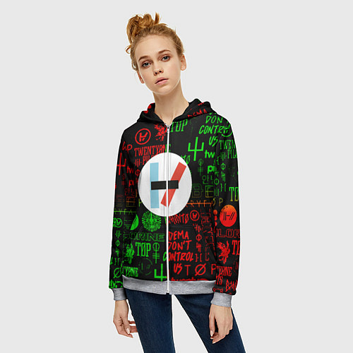 Женская толстовка на молнии Twenty one pilots music steel / 3D-Меланж – фото 3