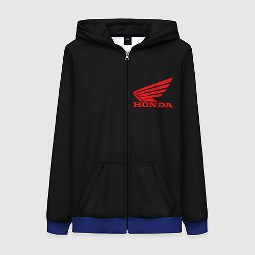 Женская толстовка на молнии Honda red logo auto steel / 3D-Синий – фото 1