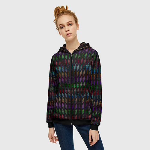Женская толстовка на молнии Разноцветные точки на чёрном фоне / 3D-Черный – фото 3