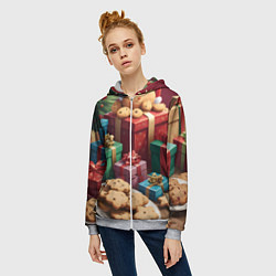 Толстовка на молнии женская Рождественское печенье, цвет: 3D-меланж — фото 2