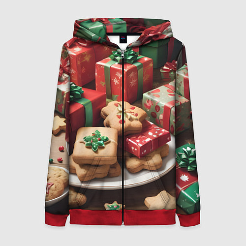 Женская толстовка на молнии Рождество подарки / 3D-Красный – фото 1
