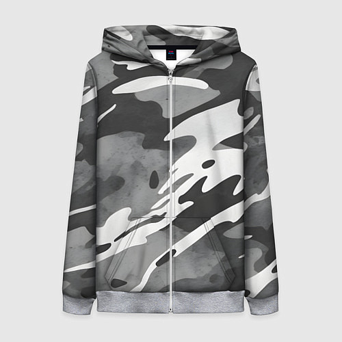 Женская толстовка на молнии Черно белый камуфляж / 3D-Меланж – фото 1