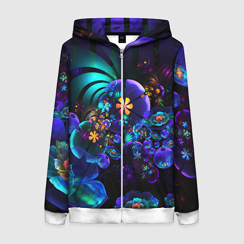 Женская толстовка на молнии Оптический фрактальный цветок / 3D-Белый – фото 1