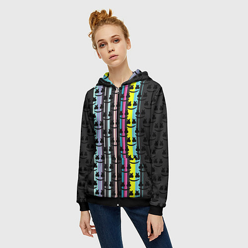 Женская толстовка на молнии Marshmello dj pattern line / 3D-Черный – фото 3