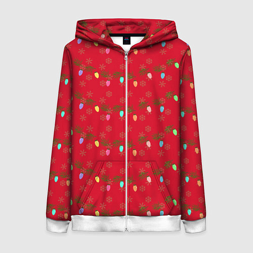 Женская толстовка на молнии Гирлянды на красном / 3D-Белый – фото 1