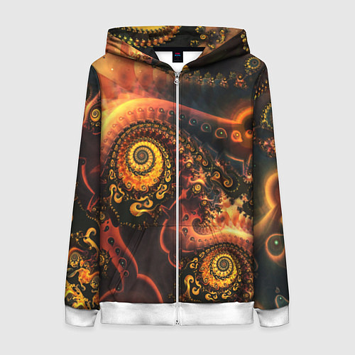 Женская толстовка на молнии Оптические узоры фракталы / 3D-Белый – фото 1