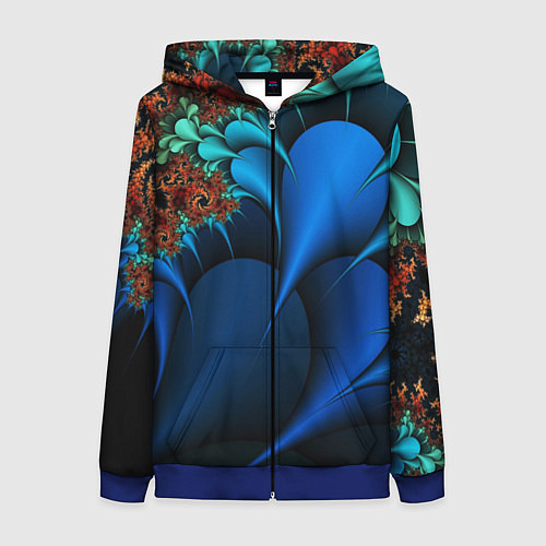 Женская толстовка на молнии Фрактальный узор голубой / 3D-Синий – фото 1