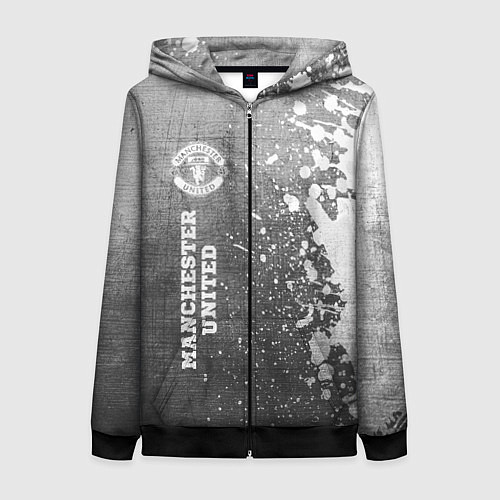 Женская толстовка на молнии Manchester United - grey gradient по-вертикали / 3D-Черный – фото 1