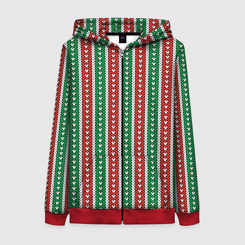 Женская толстовка на молнии Knitted pattern / 3D-Красный – фото 1