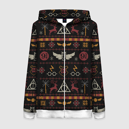 Женская толстовка на молнии Новогодний паттерн - Гарри Поттер / 3D-Белый – фото 1