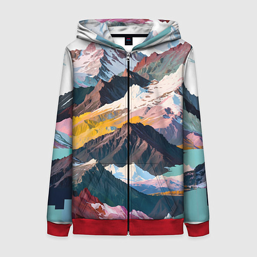Женская толстовка на молнии Искусство гор / 3D-Красный – фото 1