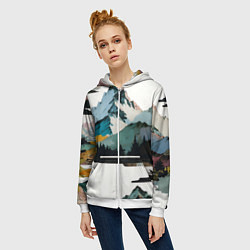 Толстовка на молнии женская Арт горы абстракция, цвет: 3D-белый — фото 2