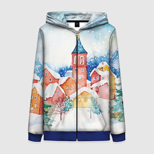 Женская толстовка на молнии Новогодний сказочный город / 3D-Синий – фото 1