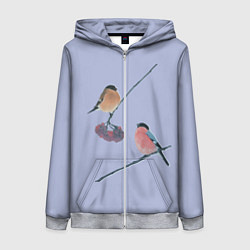 Женская толстовка на молнии Снегири на ветке