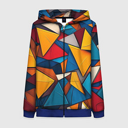 Толстовка на молнии женская Разноцветные треугольники, цвет: 3D-синий