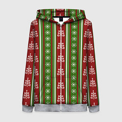 Толстовка на молнии женская Новогодний полосатый узор с ёлками и снежинками, цвет: 3D-меланж