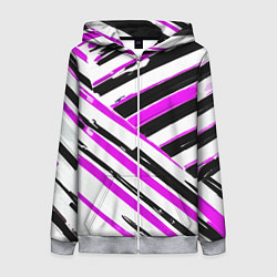 Толстовка на молнии женская Розово-чёрные полосы на белом фоне, цвет: 3D-меланж
