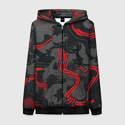 Женская толстовка на молнии Камуфляж черный в красную полоску