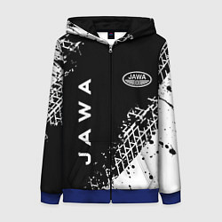 Толстовка на молнии женская Jawa - следы от шин, цвет: 3D-синий
