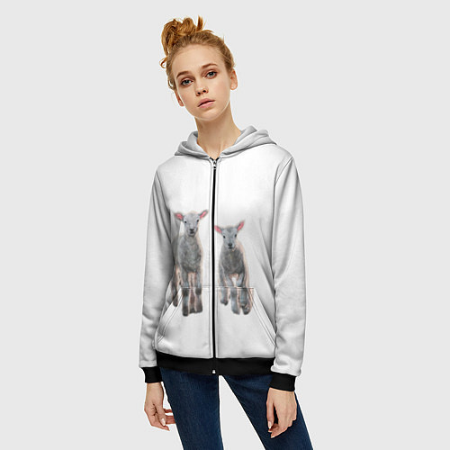 Женская толстовка на молнии Ягнята овцы / 3D-Черный – фото 3