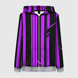 Толстовка на молнии женская Толстые фиолетовые полосы на чёрном фоне, цвет: 3D-меланж