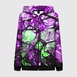 Толстовка на молнии женская Чёрно-зелёная абстракция на фиолетовом фоне, цвет: 3D-черный