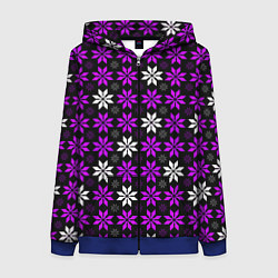 Толстовка на молнии женская Бело-фиолетовые звёзды на чёрном фоне, цвет: 3D-синий