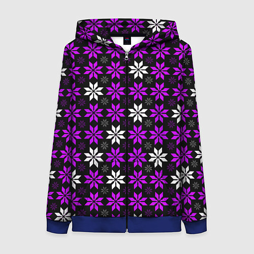 Женская толстовка на молнии Бело-фиолетовые звёзды на чёрном фоне / 3D-Синий – фото 1