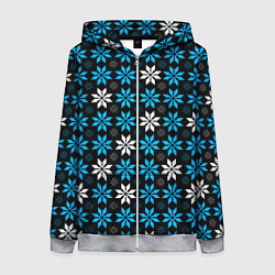 Толстовка на молнии женская Бело-голубые звёзды на чёрном фоне, цвет: 3D-меланж