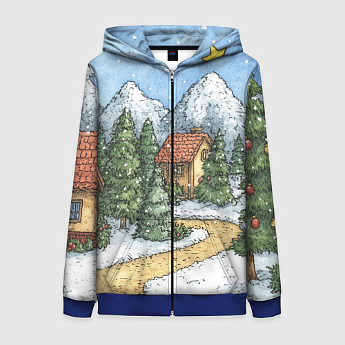 Женская толстовка на молнии Новогодний пейзаж / 3D-Синий – фото 1