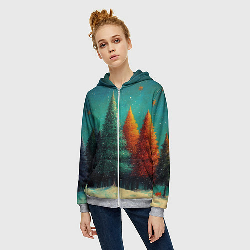 Женская толстовка на молнии Разноцветные елочки / 3D-Меланж – фото 3