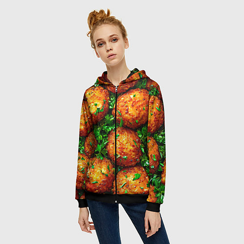 Женская толстовка на молнии Котлеты / 3D-Черный – фото 3