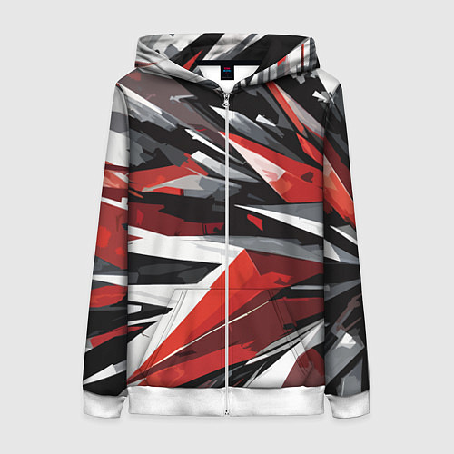Женская толстовка на молнии Чёрно-красно-белая абстракция / 3D-Белый – фото 1