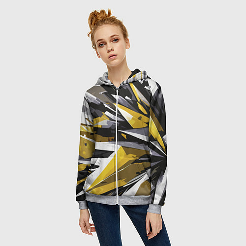 Женская толстовка на молнии Чёрно-жёлто-белая абстракция / 3D-Меланж – фото 3