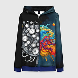 Толстовка на молнии женская Креативный мозг, цвет: 3D-синий