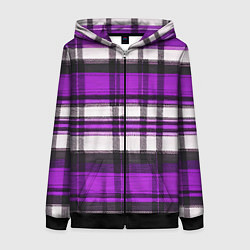 Толстовка на молнии женская Фиолетово-белая ткань в клетку, цвет: 3D-черный