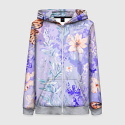 Толстовка на молнии женская Растения на розовом фоне, цвет: 3D-меланж