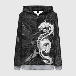 Толстовка на молнии женская Белый трайбл дракон, цвет: 3D-меланж